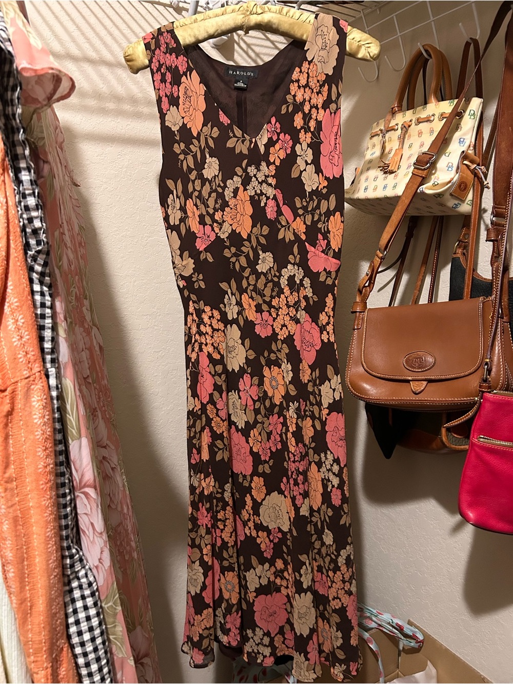 Harold's Brown Maxi Dress with Pink & Peach Floral Print